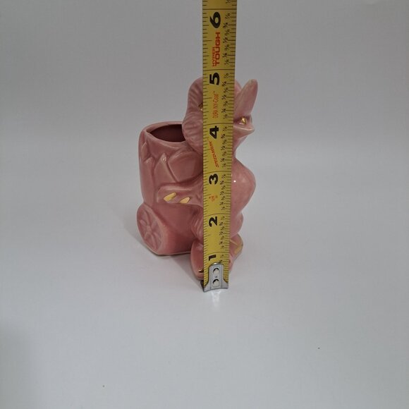 40s-50s American Pottery Pink Duck Wagon Planter Gold Gilt Ceramic BB Stamp - Picture 10 of 13